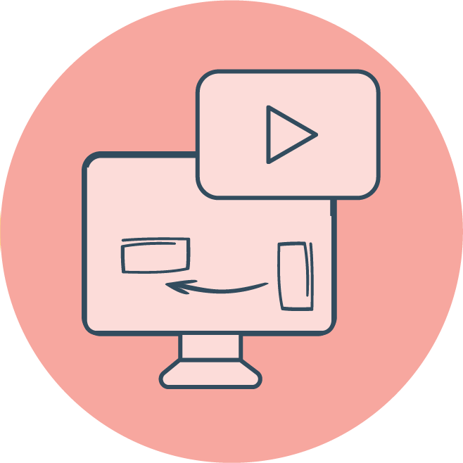 Round icon of a computer screen with a Youreka Science video playing overlapped by a youtube logo to indicate educational